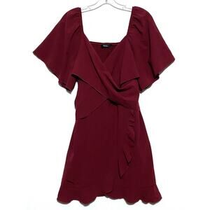 Dokotoo Red Faux Wrap Dress XL Special Occasion Wedding Smocked Romantic Ruffles